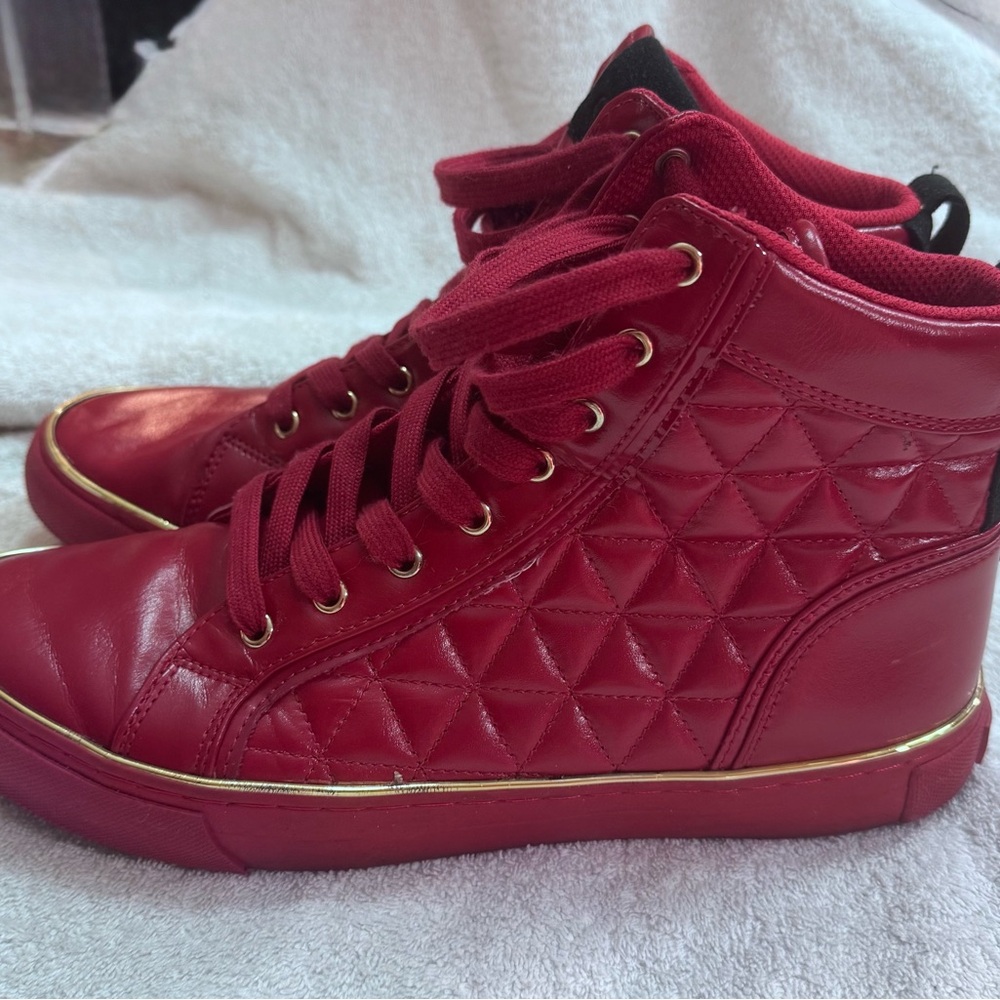 Guess Quilted Red High-Top Sneakers with Gold Trim
